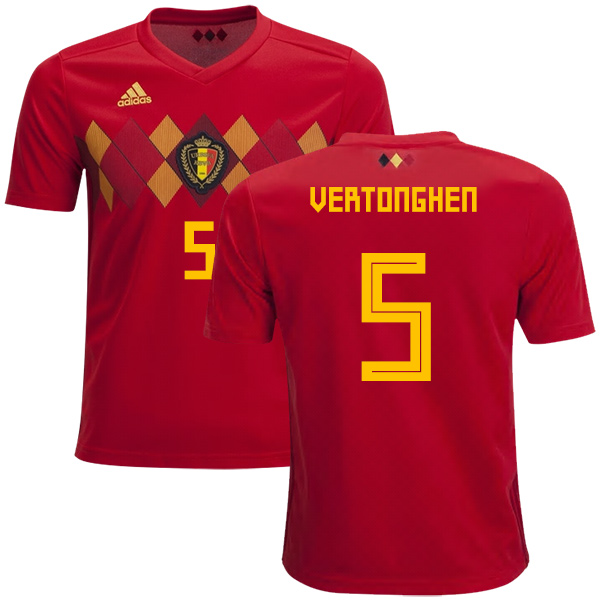 Belgium #5 Vertonghen Home Kid Soccer Country Jersey